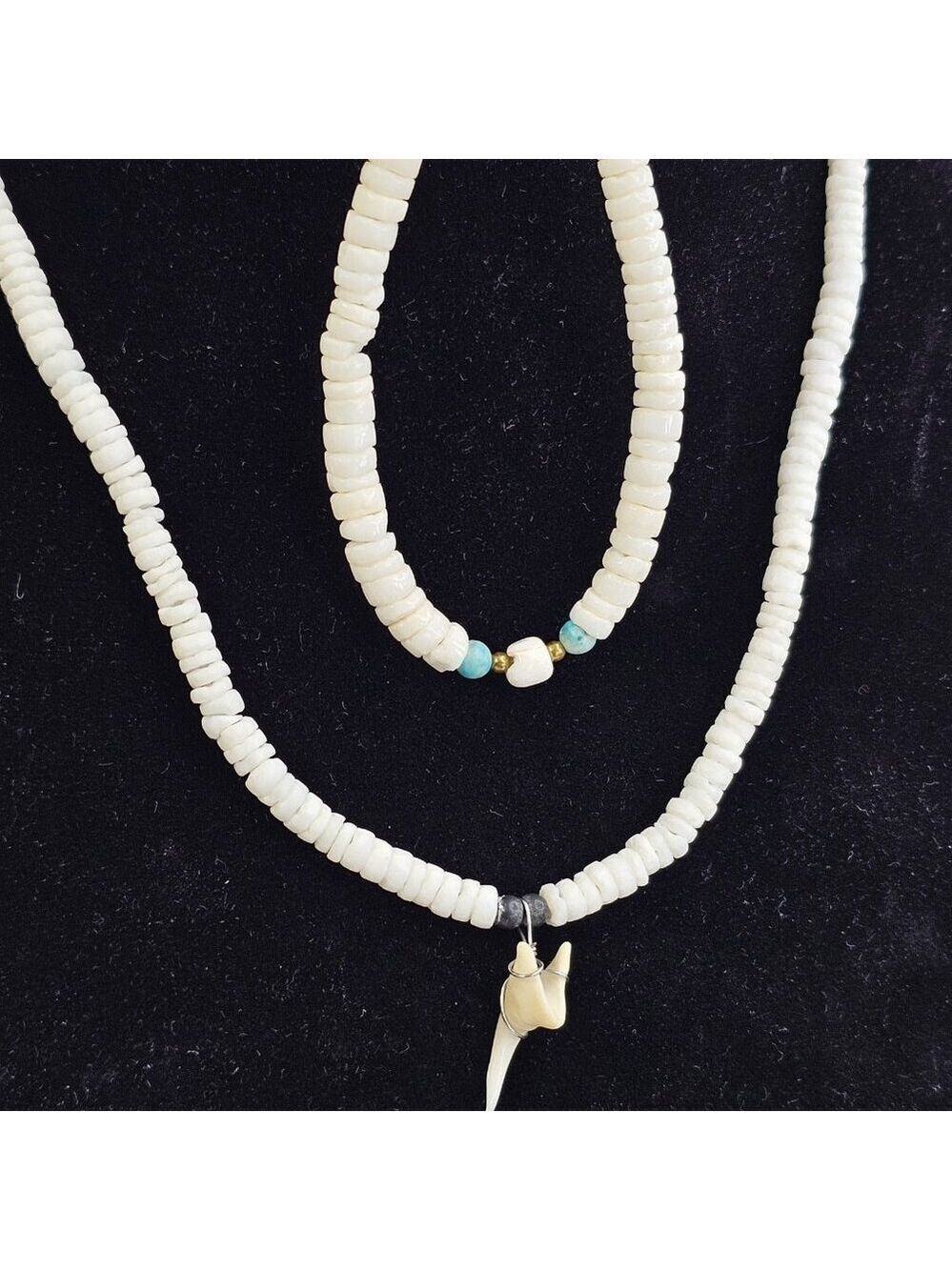 Puka Shell Shark Tooth Necklace With Matching Puka Shell Bracelet Hawaiian USA